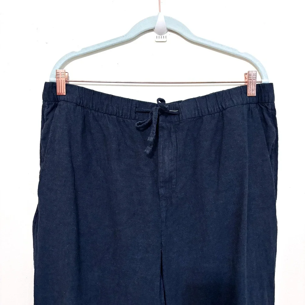 H&M Mens Linen Coastal Euro Summer Pants Size L Black Regular Fit Lightweight
